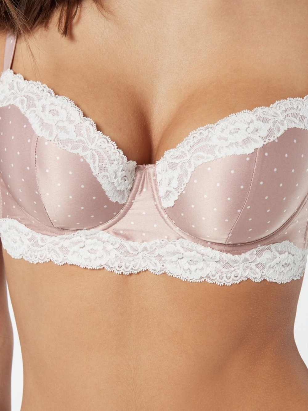 Intimissimi Sophia Balconette Bra Size 34D Lace Trim Pink Polka Dot - Picture 3 of 15